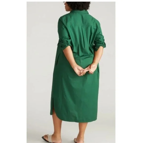 Universal Standard half button Green cotton Midi Dress M 18/20